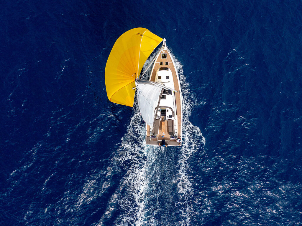 Aerial of a Dufour 41 in the Pacific