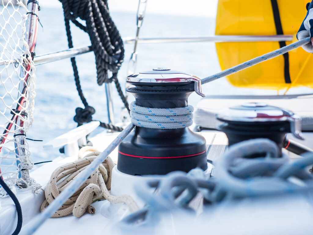 Sailing yacht ropes and winch.