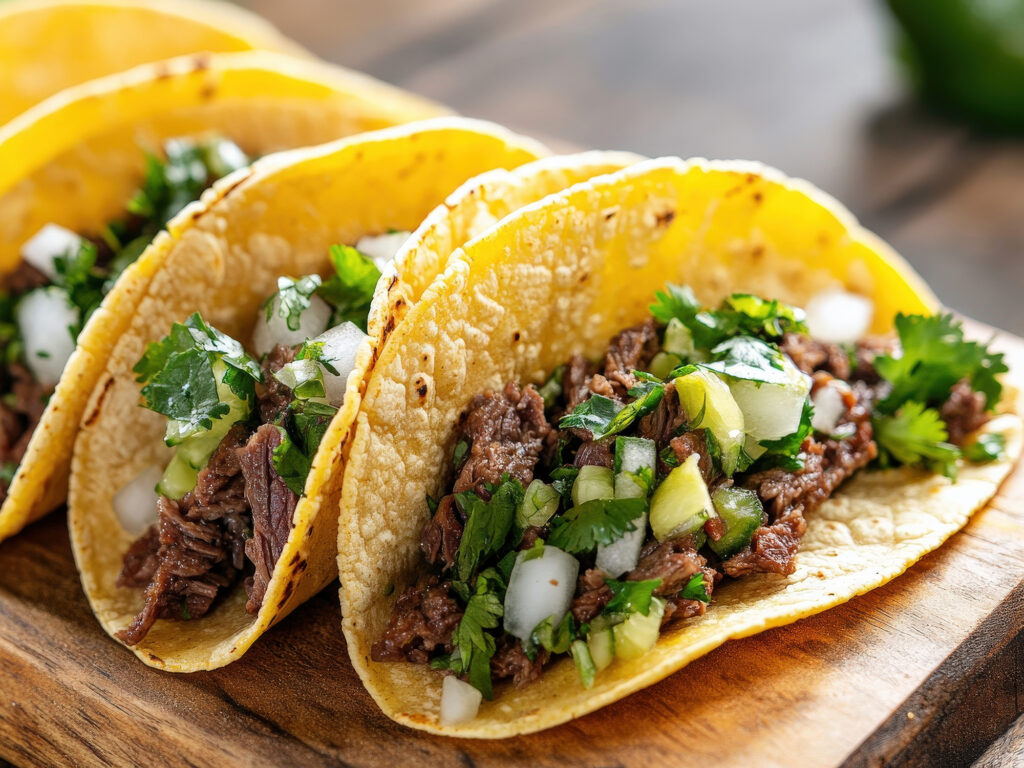 three carne asada Mexican street tacos