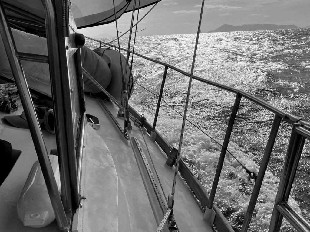 Sailboat in the ocean after a storm