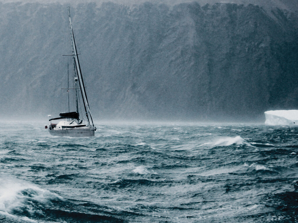 Sailboat anchored in Dundas Harbour, Canada
