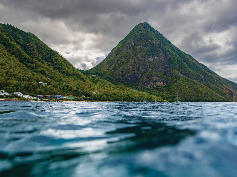 St Lucia Pitons from the water
