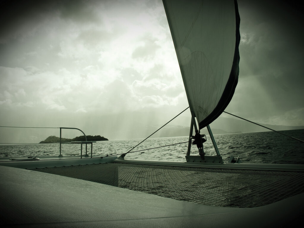 Catamaran sailing to the Caribbean