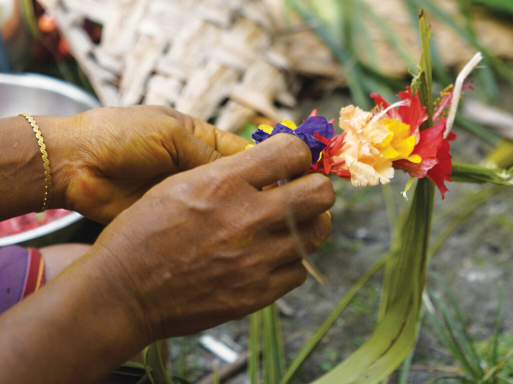 Island flowers being woven
