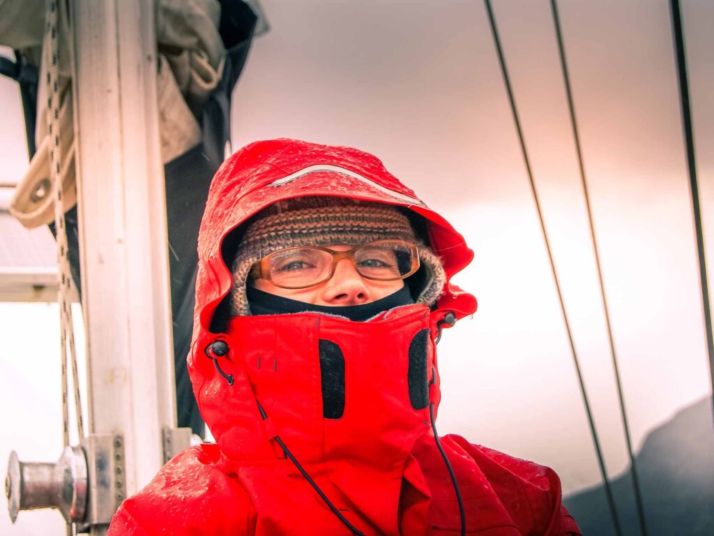 Woman closeup while very cold weather
