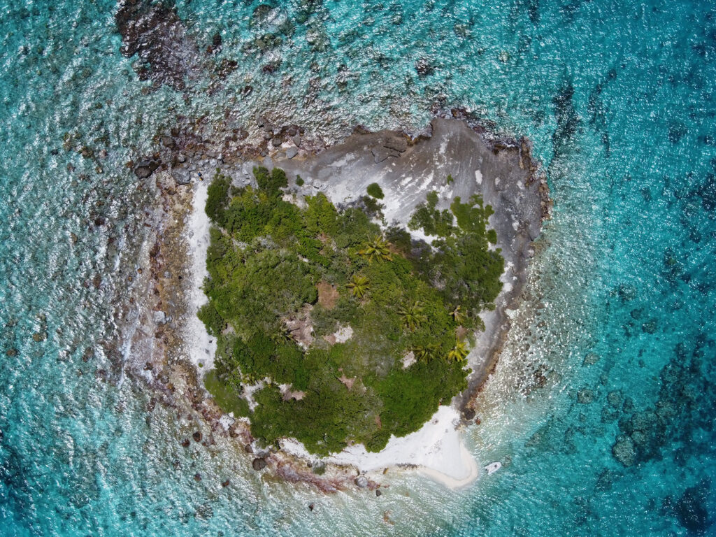 Aerial view of pacific islands, Tuamotus, French Polynesia