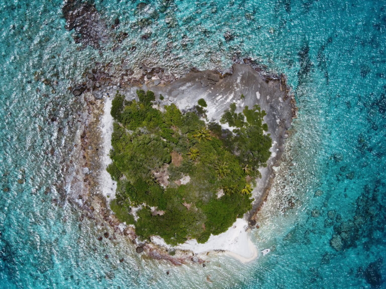 Aerial view of pacific islands, Tuamotus, French Polynesia