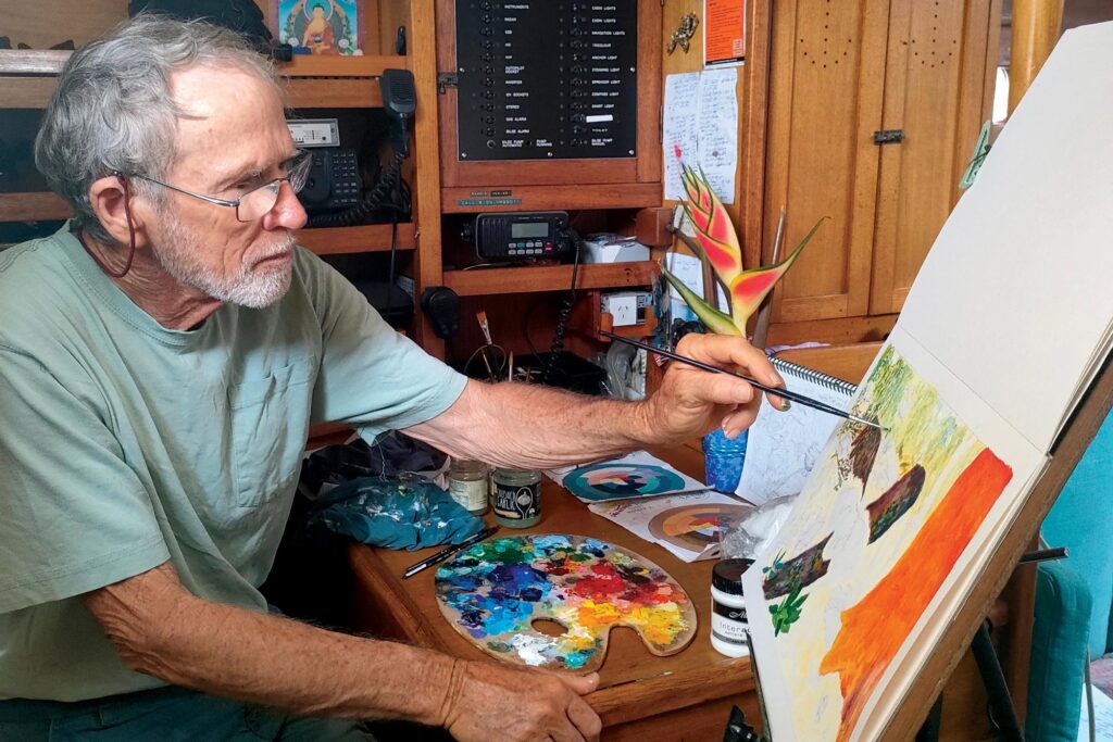 Oil painting while in a boat