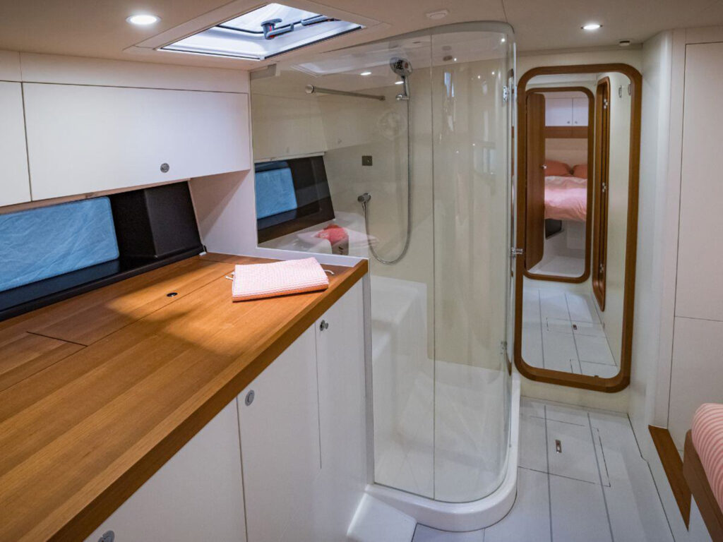 Pegasus 50 sedem layout with glass shower cabin