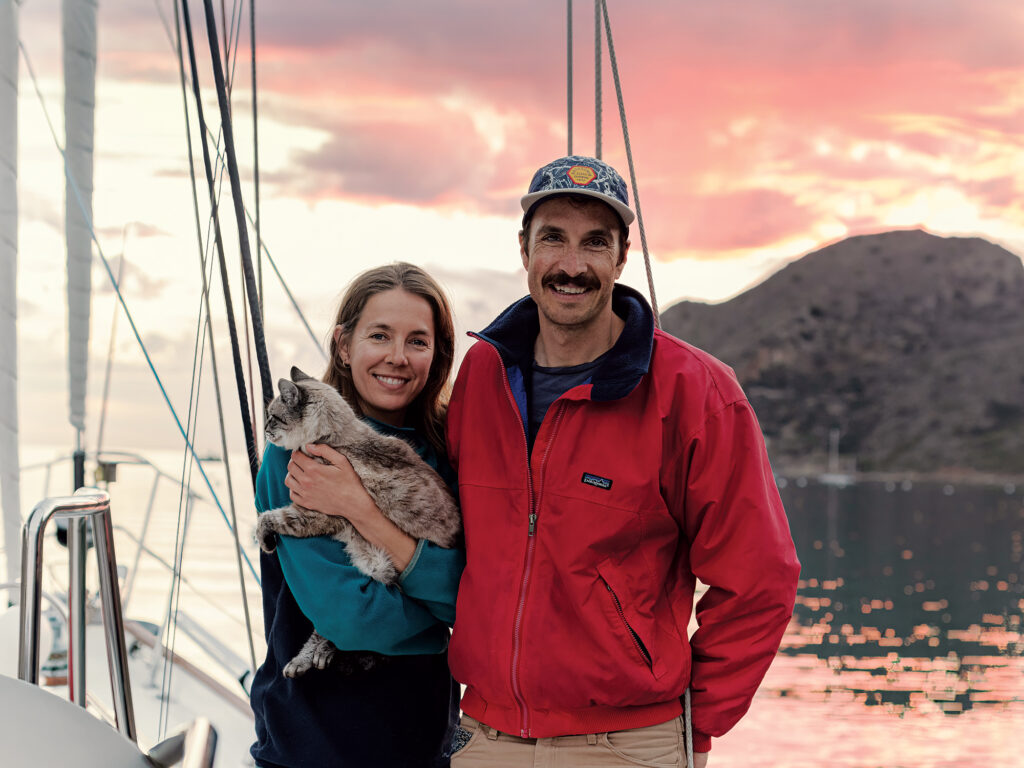 Quincey and Mitchell with their cat at Catalina