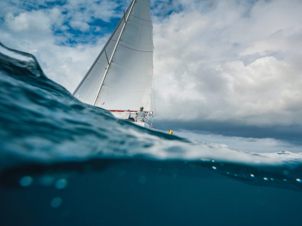 Sailing boat from underwater view