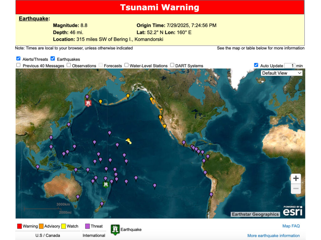 NOAA-generated map with tsunami information