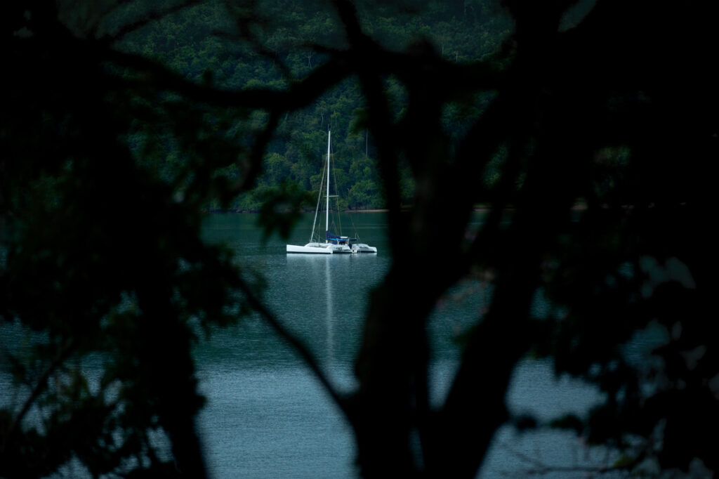Boat anchored in water